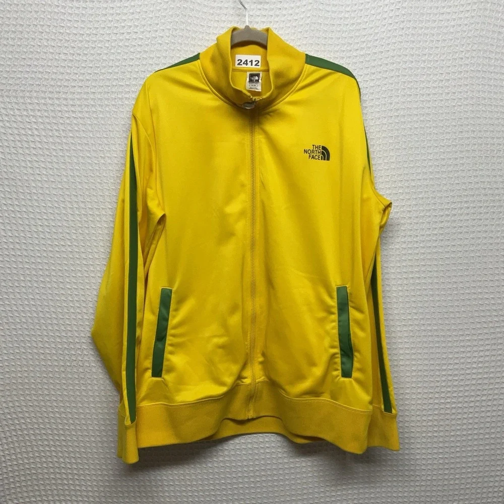 The North Face Track Jacket Mens XL Yellow Green‎ Stripe Full Zip Athleisure